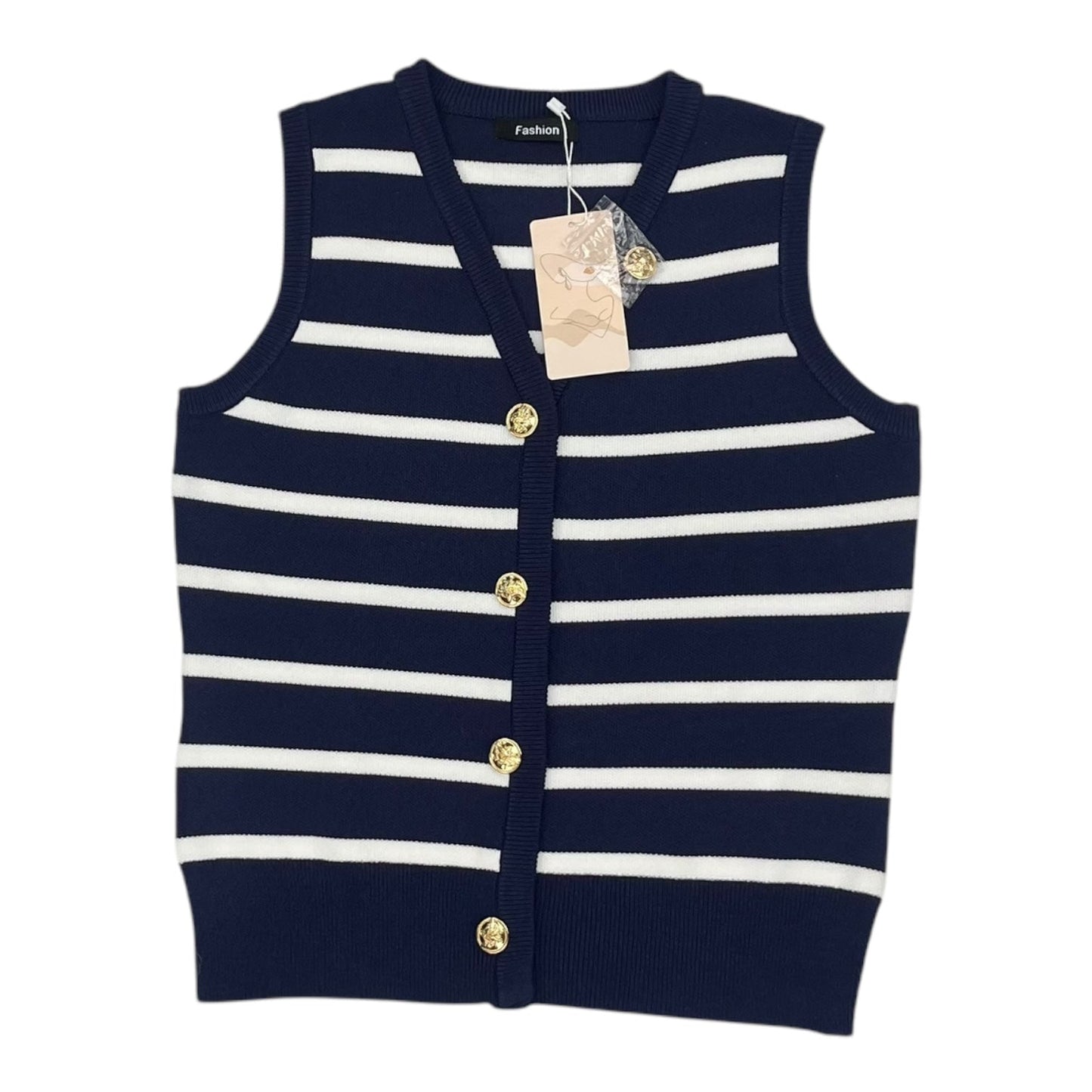 Vest Sweater By Clothes Mentor In Blue & White, Size:S