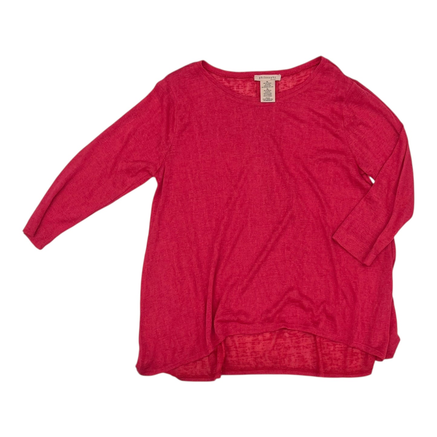 Top 3/4 Sleeve By Philosophy In Pink, Size:Xl