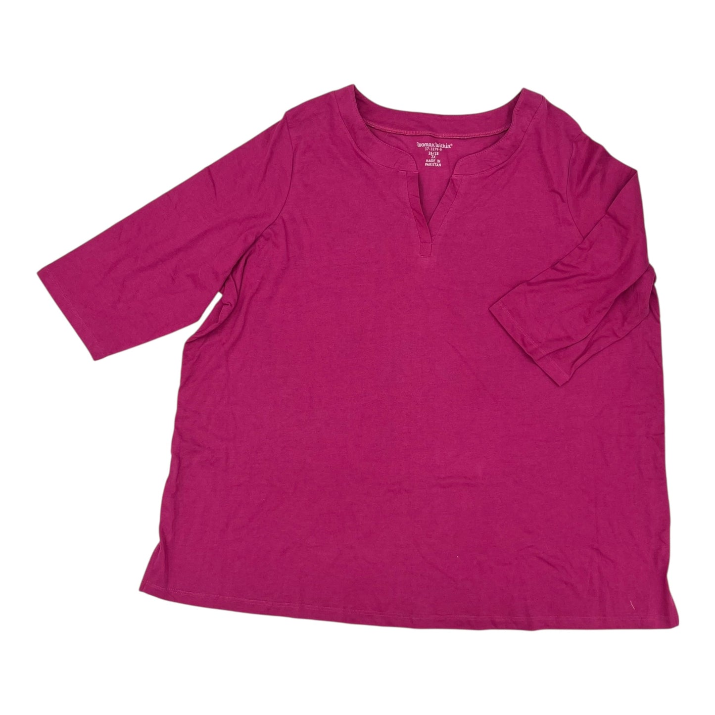 Top 3/4 Sleeve By Woman Within In Pink, Size:2X