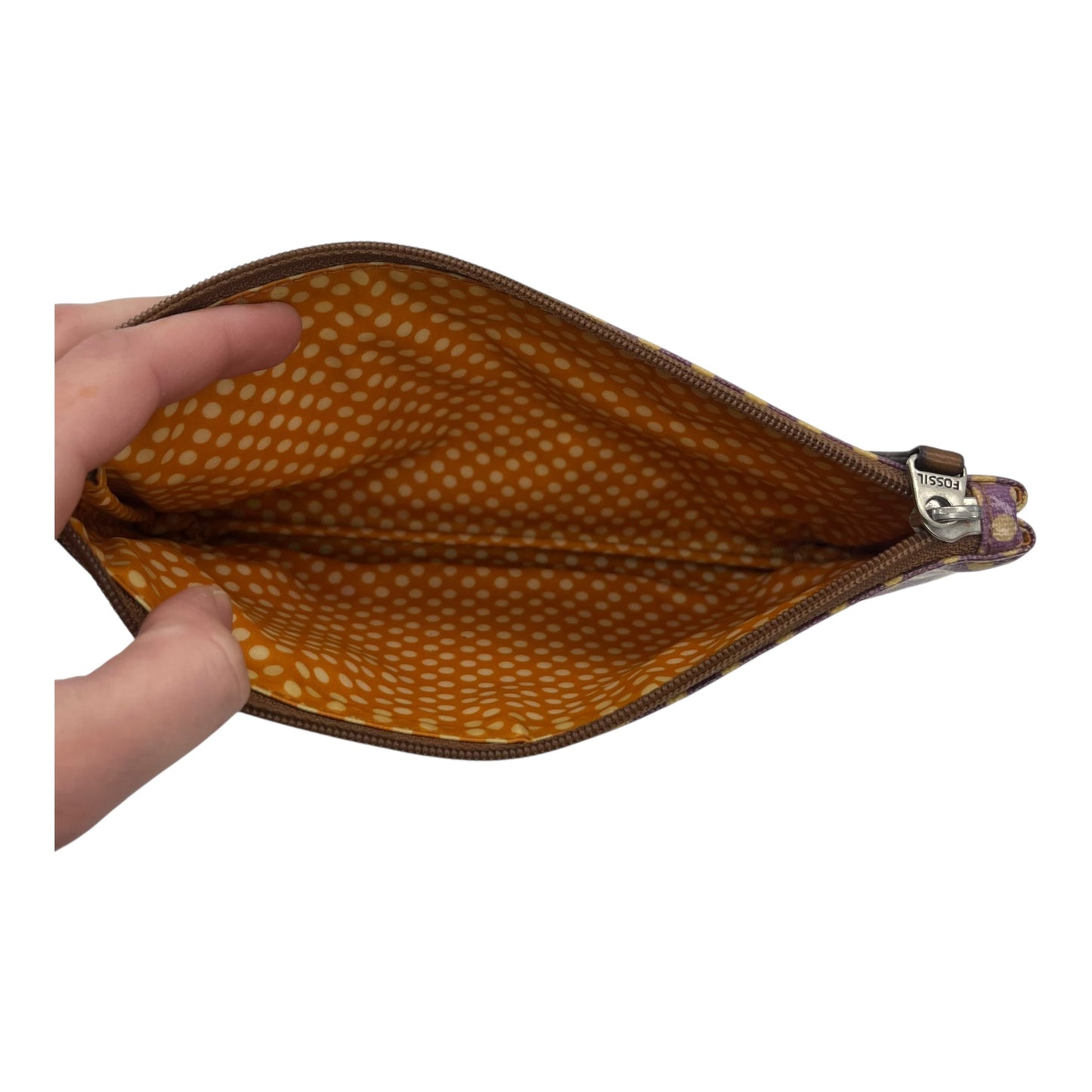 Makeup Bag By Fossil In Purple & Yellow, Size:Medium