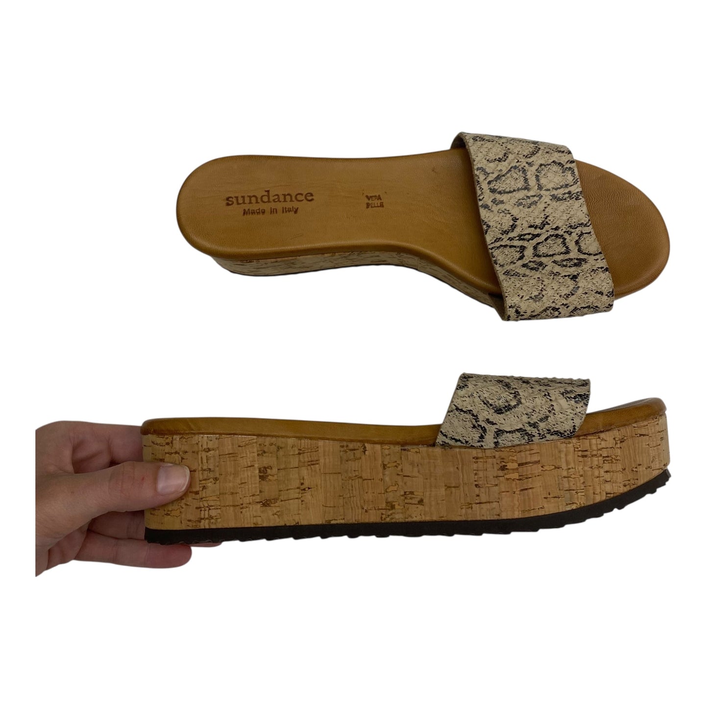 SANDALS HEELS PLATFORM by SUNDANCE in SNAKESKIN PRINT, Size:9.5