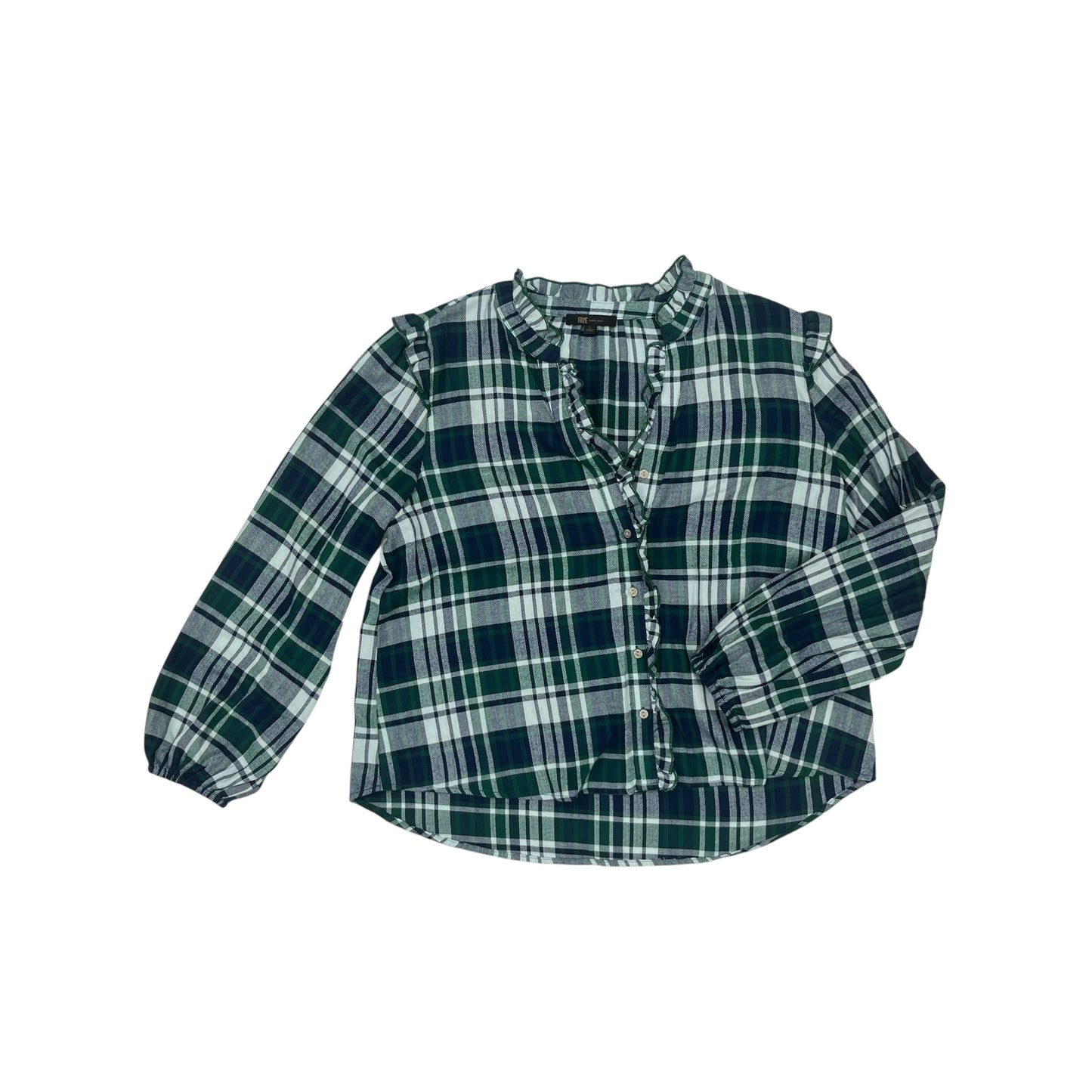 Blouse Designer By Frye In Plaid Pattern, Size:L