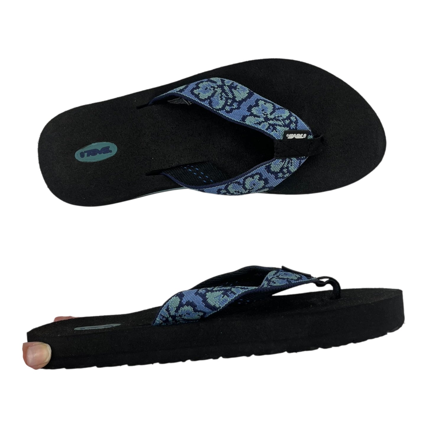 Sandals Flip Flops By Teva In Black & Blue, Size:10