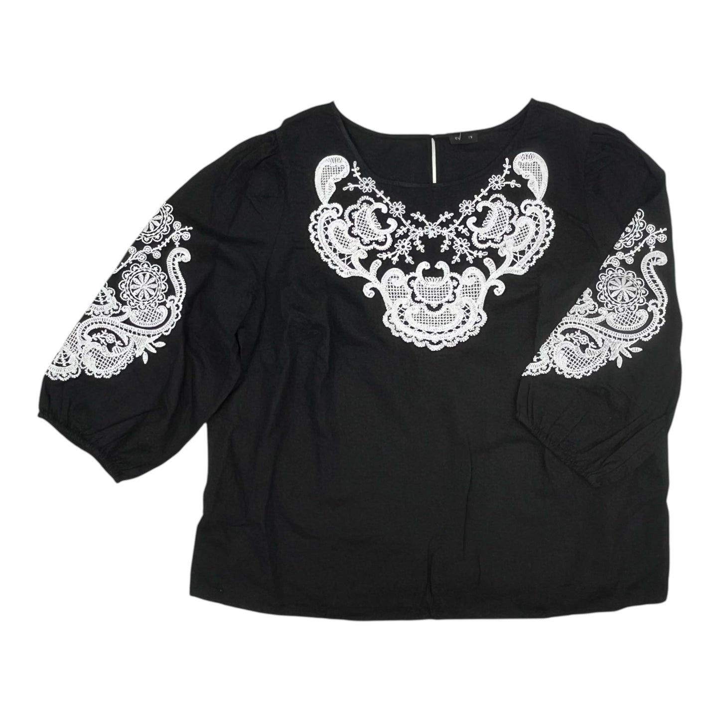 Blouse 3/4 Sleeve By Talbots In Black & White, Size:2X