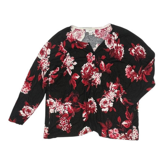 Sweater Cardigan By Cj Banks In Black & Red, Size:2X
