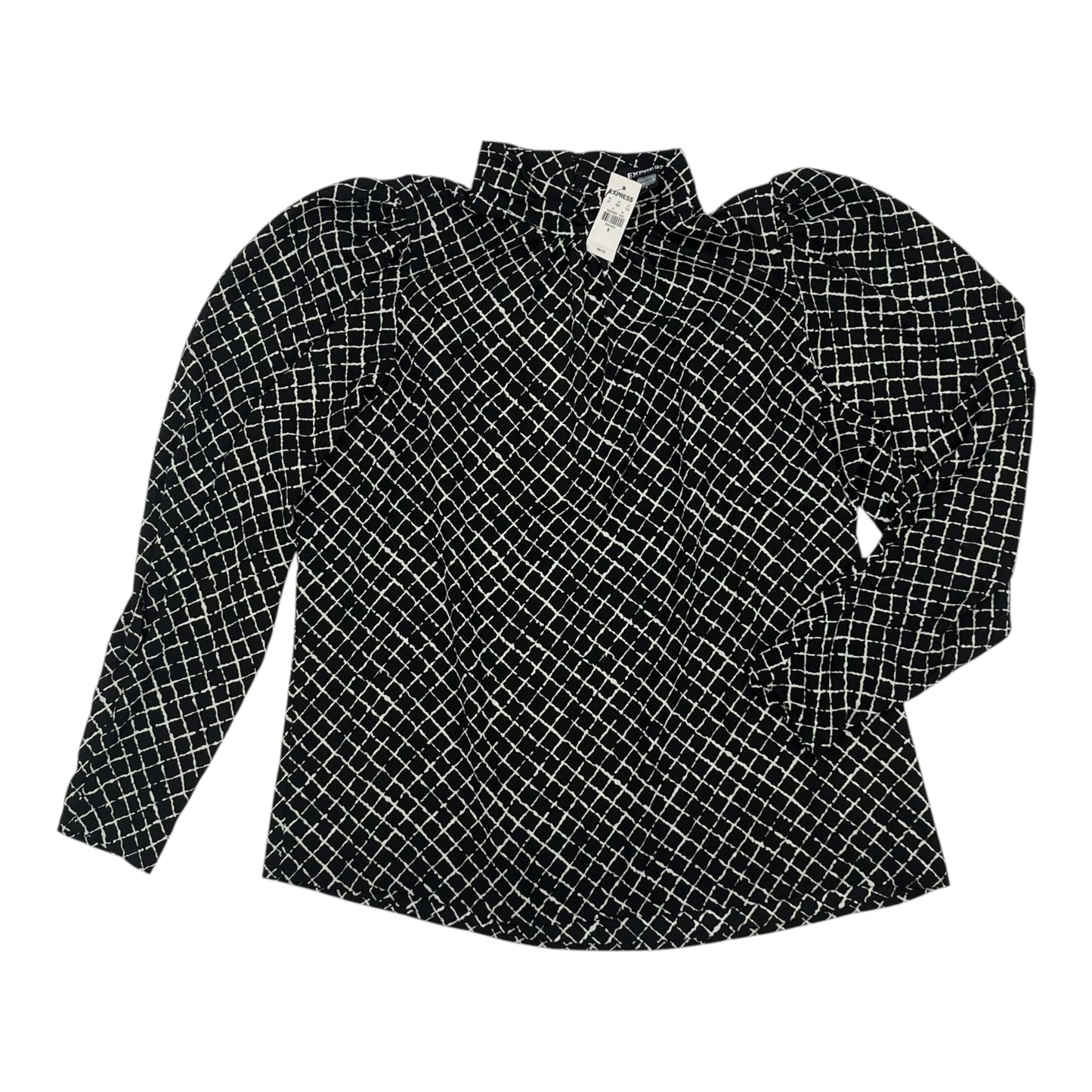 Blouse Ls By Express In Black & Cream, Size:M