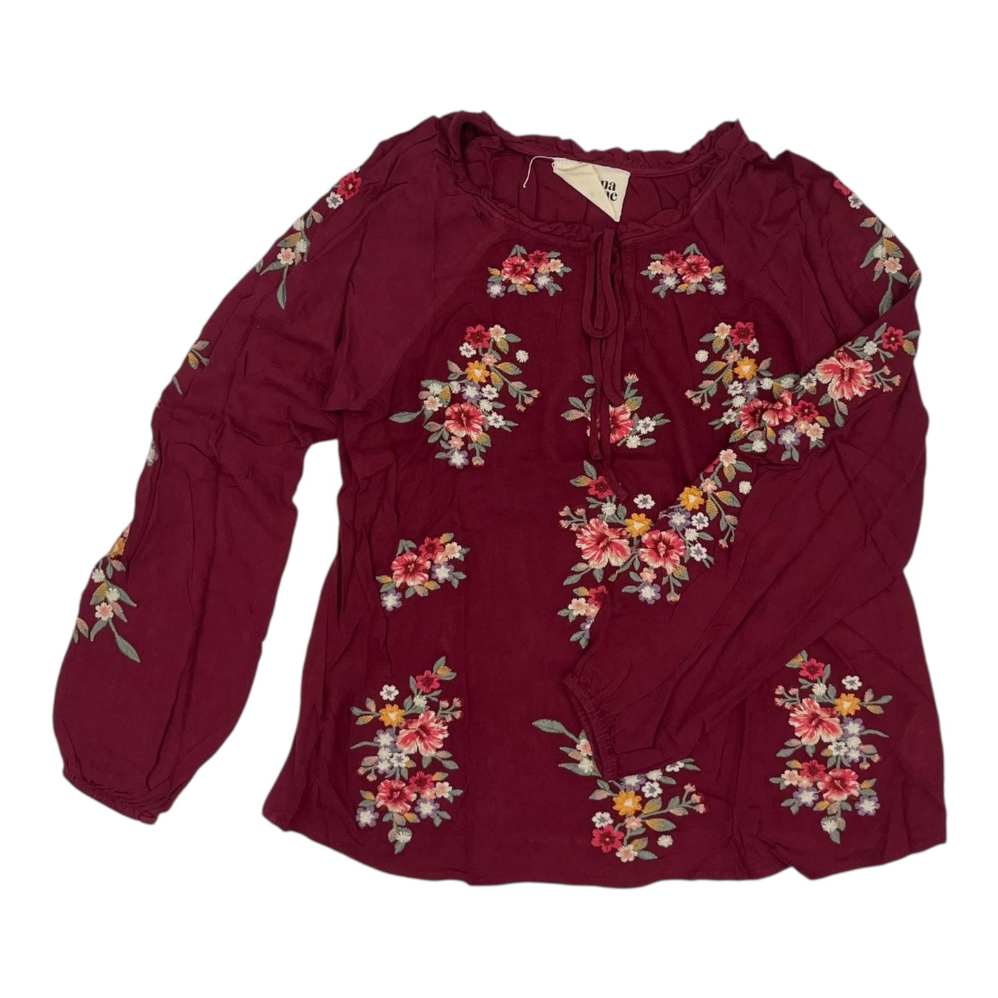 Blouse Ls By Savanna Jane In Maroon, Size:M