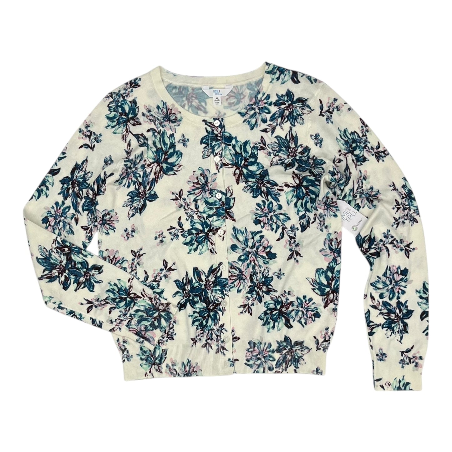 Sweater Cardigan By Time And Tru In Floral Print, Size:M