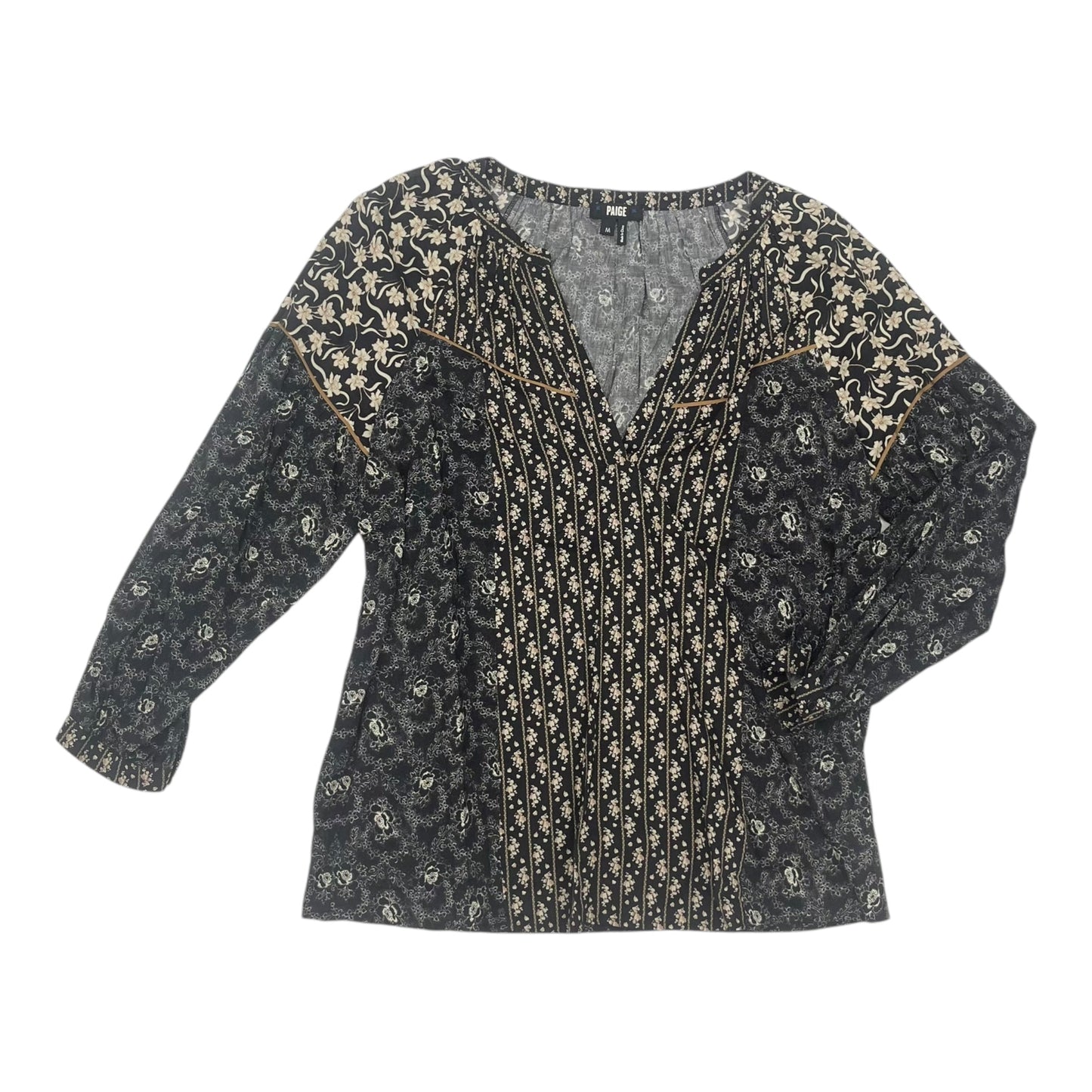 Blouse Ls By Paige In Black & Cream, Size:M