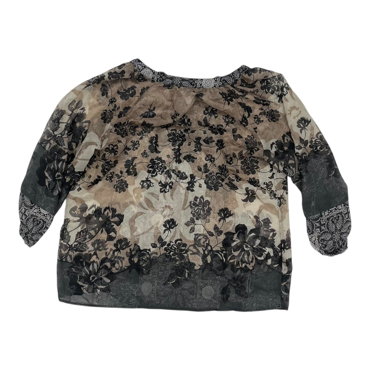 Blouse 3/4 Sleeve By Clothes Mentor In Black & Brown, Size:Mp