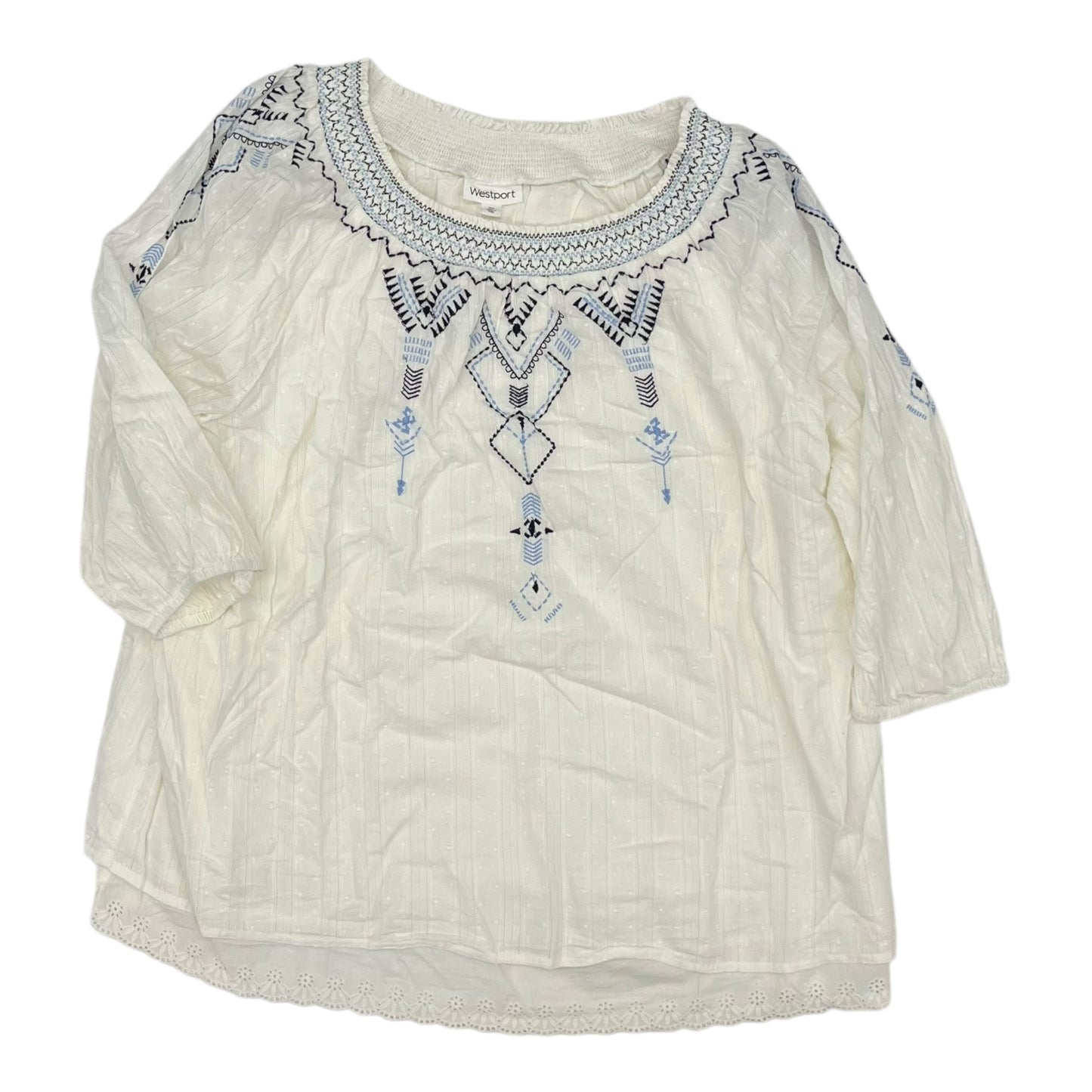 Blouse 3/4 Sleeve By Westport In White, Size:3X