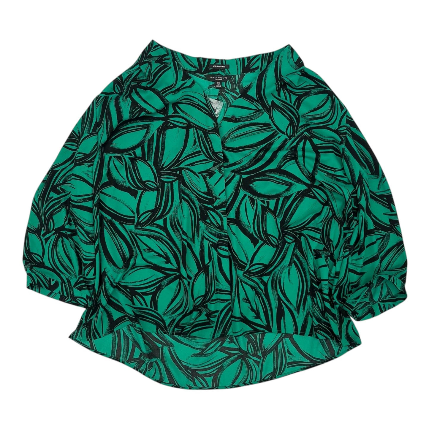 Blouse 3/4 Sleeve By Investments In Green, Size:3X
