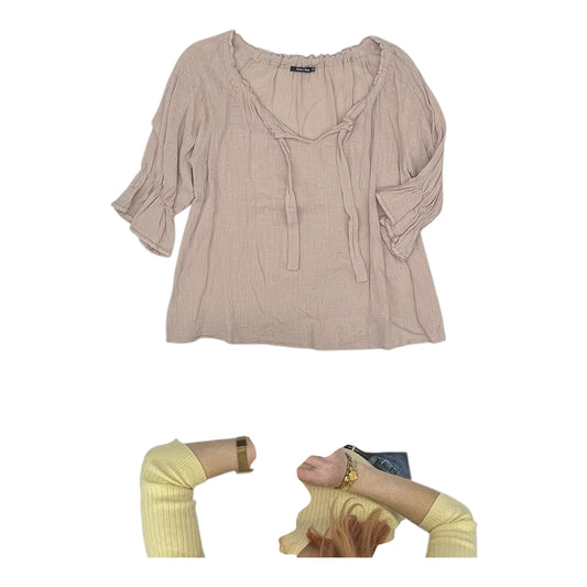Blouse 3/4 Sleeve By Doe & Rae In Pink, Size:L