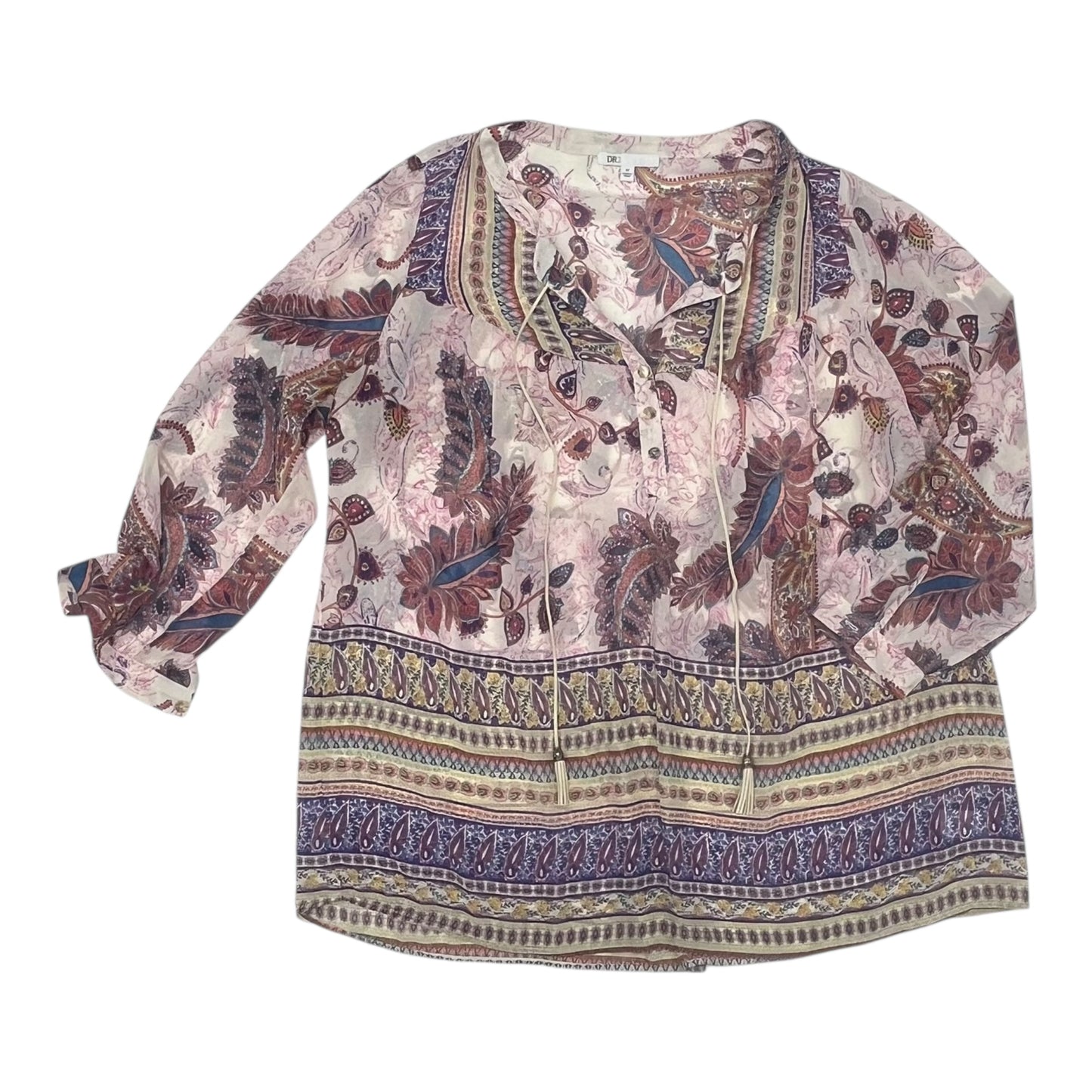 Blouse Ls By Dr2 In Paisley Print, Size:1X