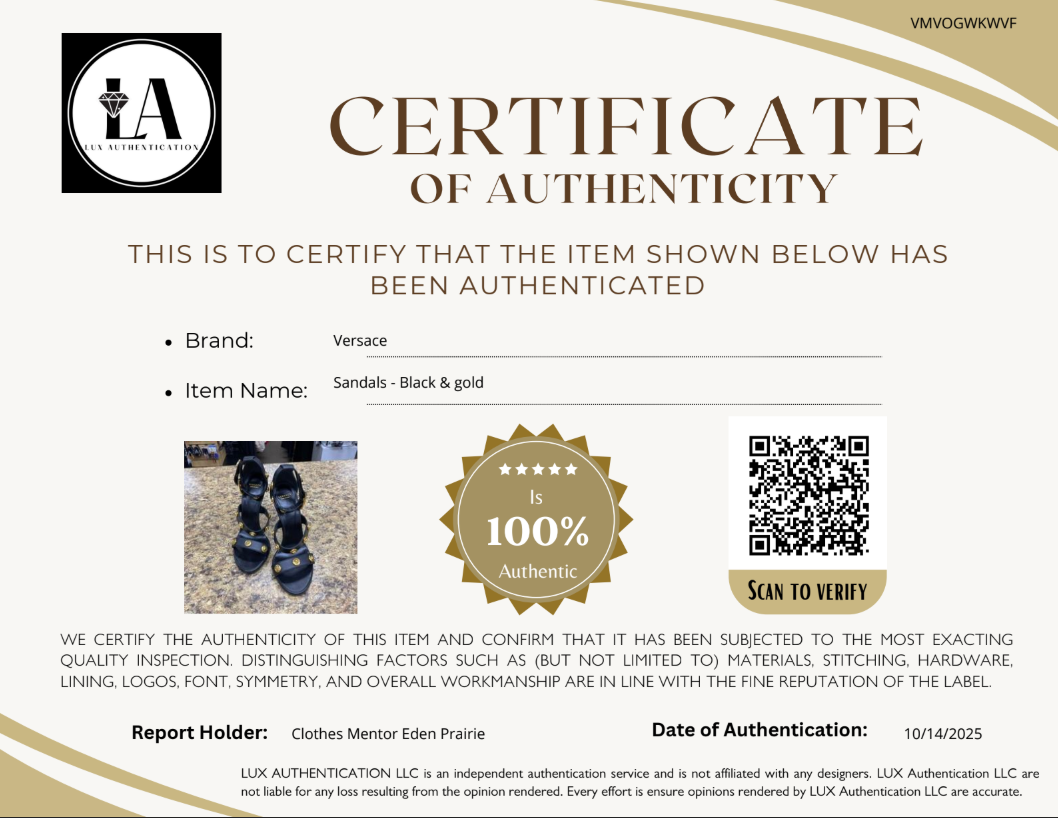 Sandals Luxury Designer By Versace In Black & Gold, Size:6.5