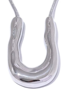 NEW! U-Shape Metal Necklace Pendant 18Kt Plated over Stainless Steel