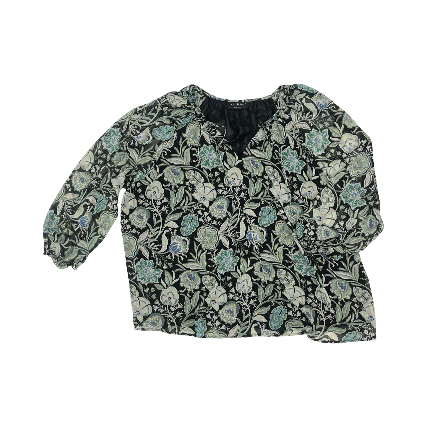 Blouse Ls By Lane Bryant In Black & Green, Size:3X