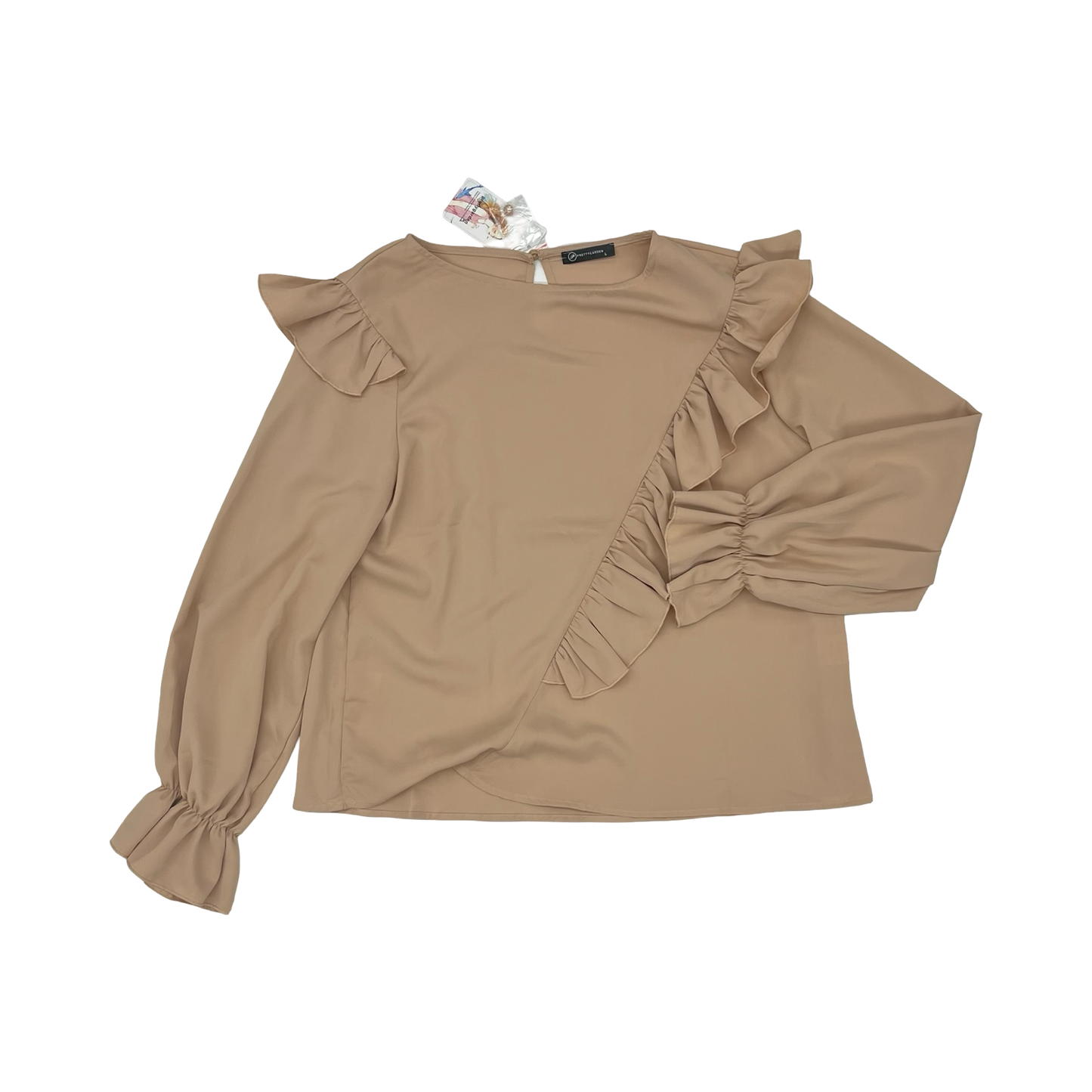 Blouse Ls By Prettygarden In Tan, Size:L