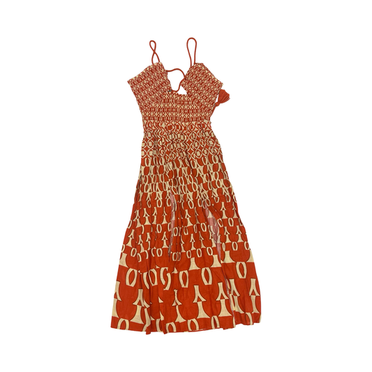 Dress Party Midi By Anthropologie In Cream & Orange, Size:Xs
