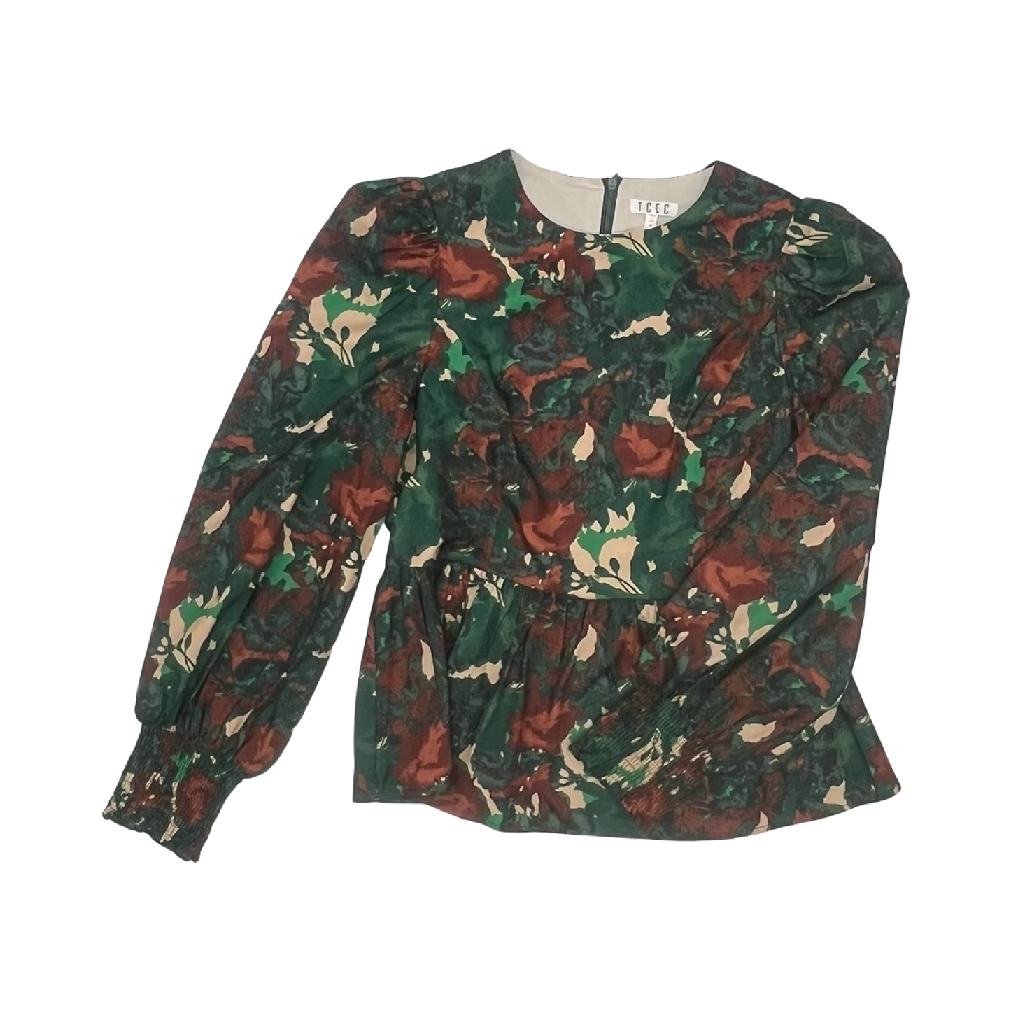 Blouse Ls By Tcec In Brown & Green, Size:M