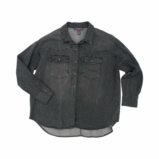 Jacket Shirt By Gloria Vanderbilt In Black Denim, Size:L