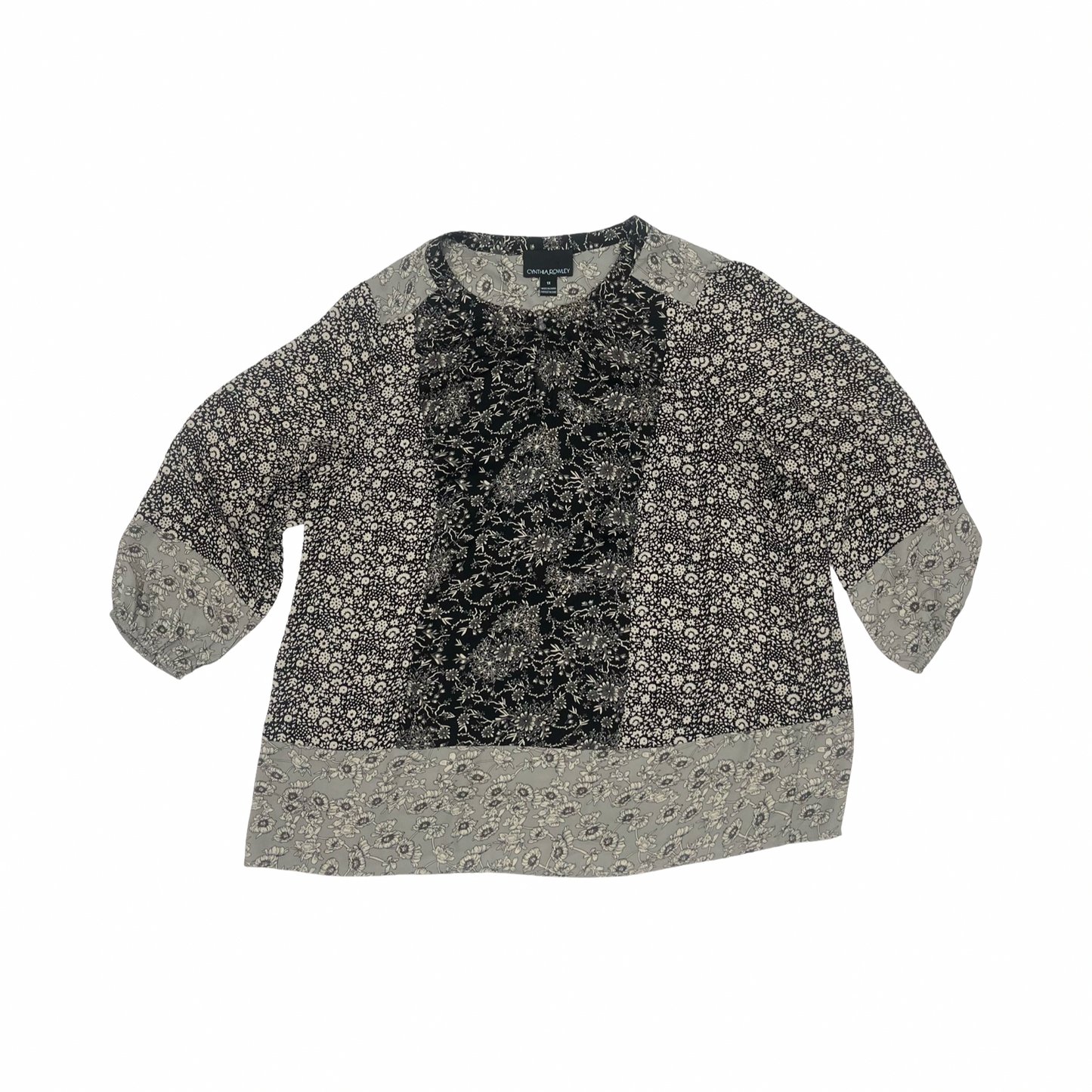 Blouse 3/4 Sleeve By Cynthia Rowley In Black & Brown, Size:1X