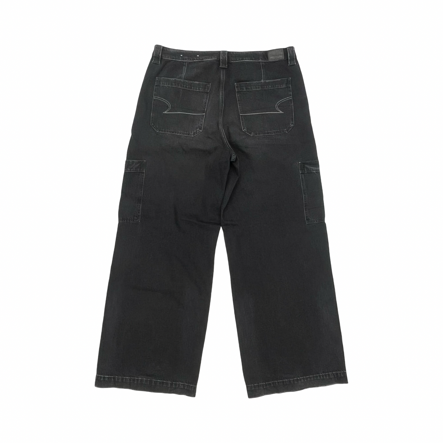 Jeans Wide Leg By American Eagle In Black Denim, Size:16