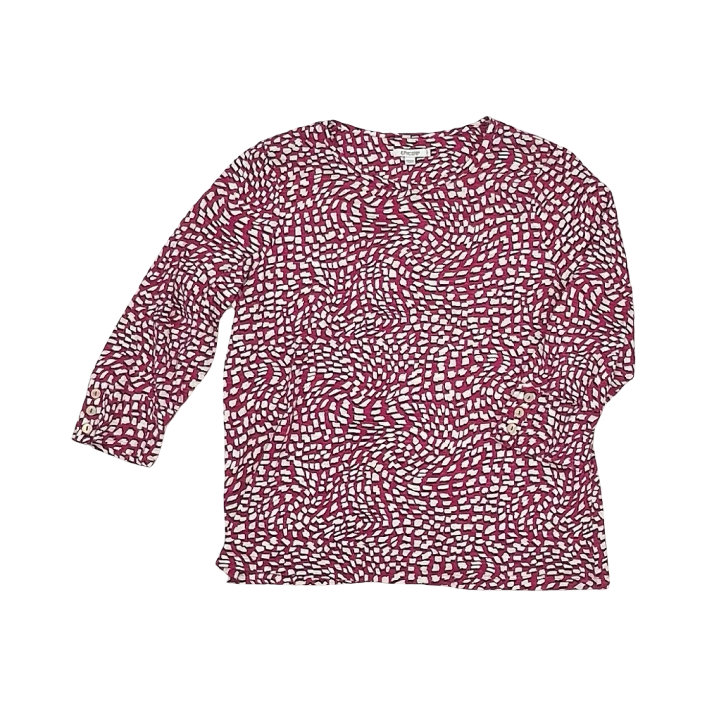 Top 3/4 Sleeve By Chicos In Pink & White, Size:L