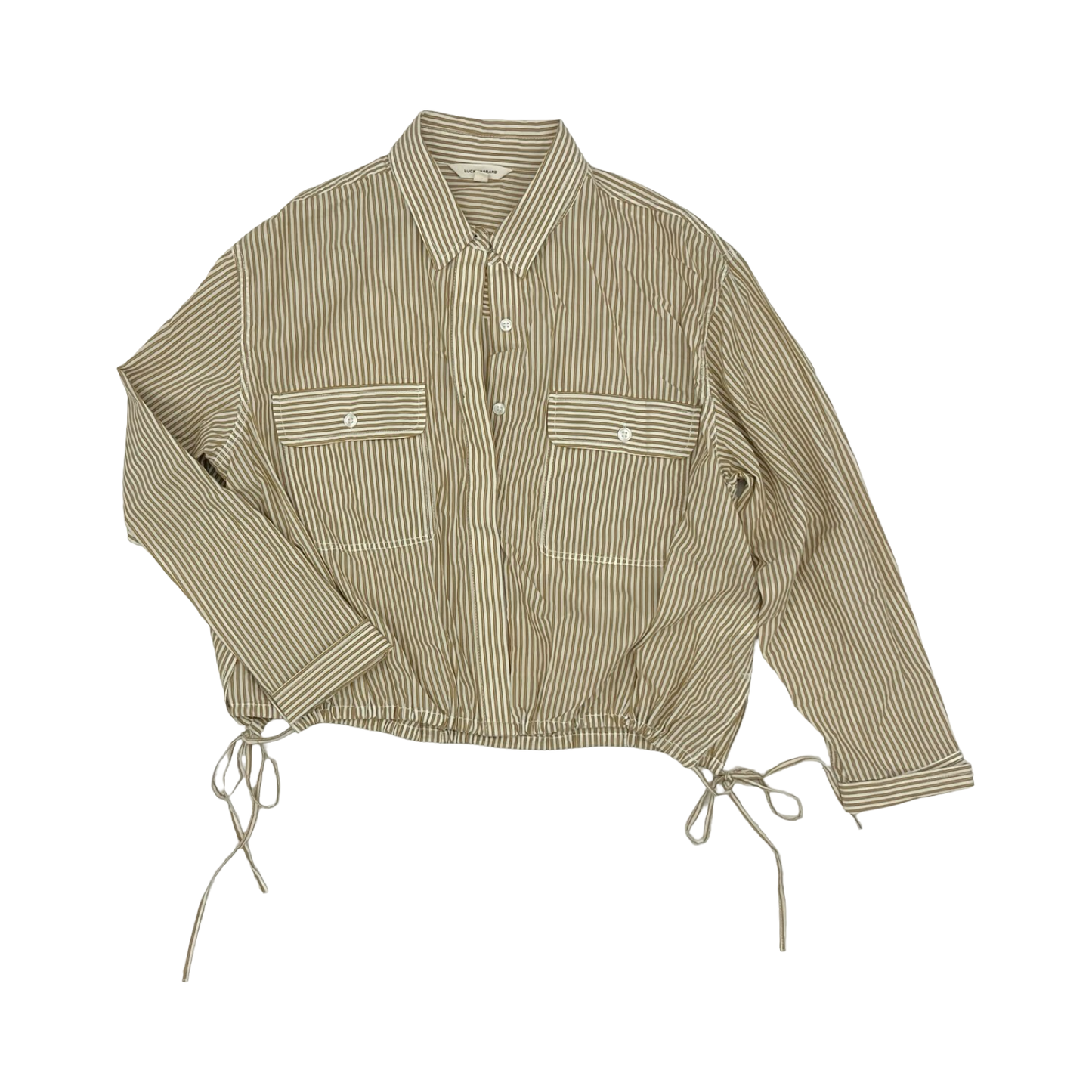 Blouse Ls By Lucky Brand In Tan & White, Size:M