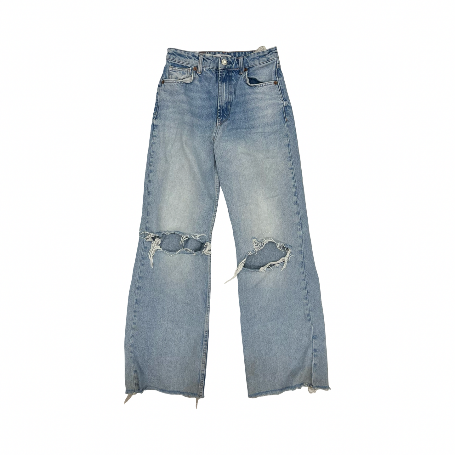 Jeans Straight By Zara In Blue Denim, Size:4