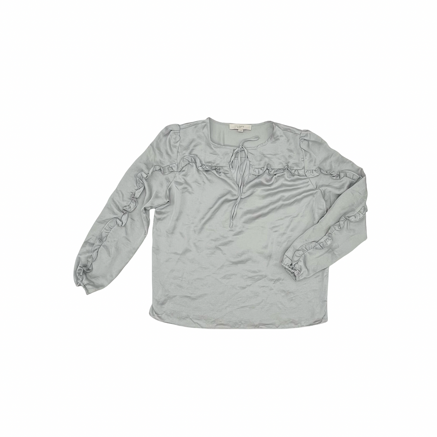 Blouse Ls By Loft In Grey, Size:M