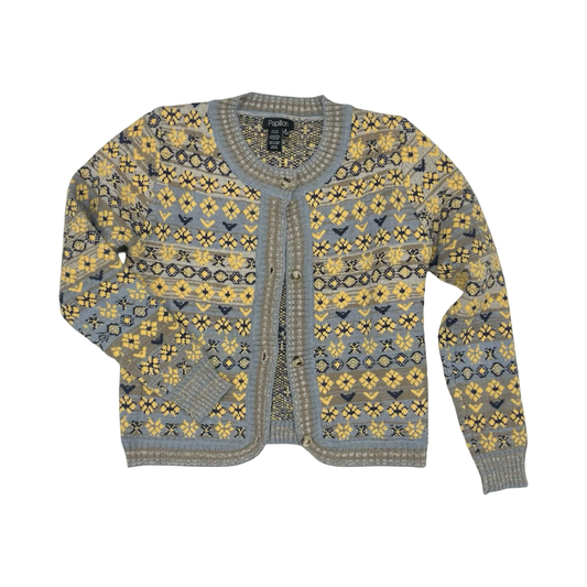 Sweater Cardigan By Papillion In Blue & Yellow, Size:M