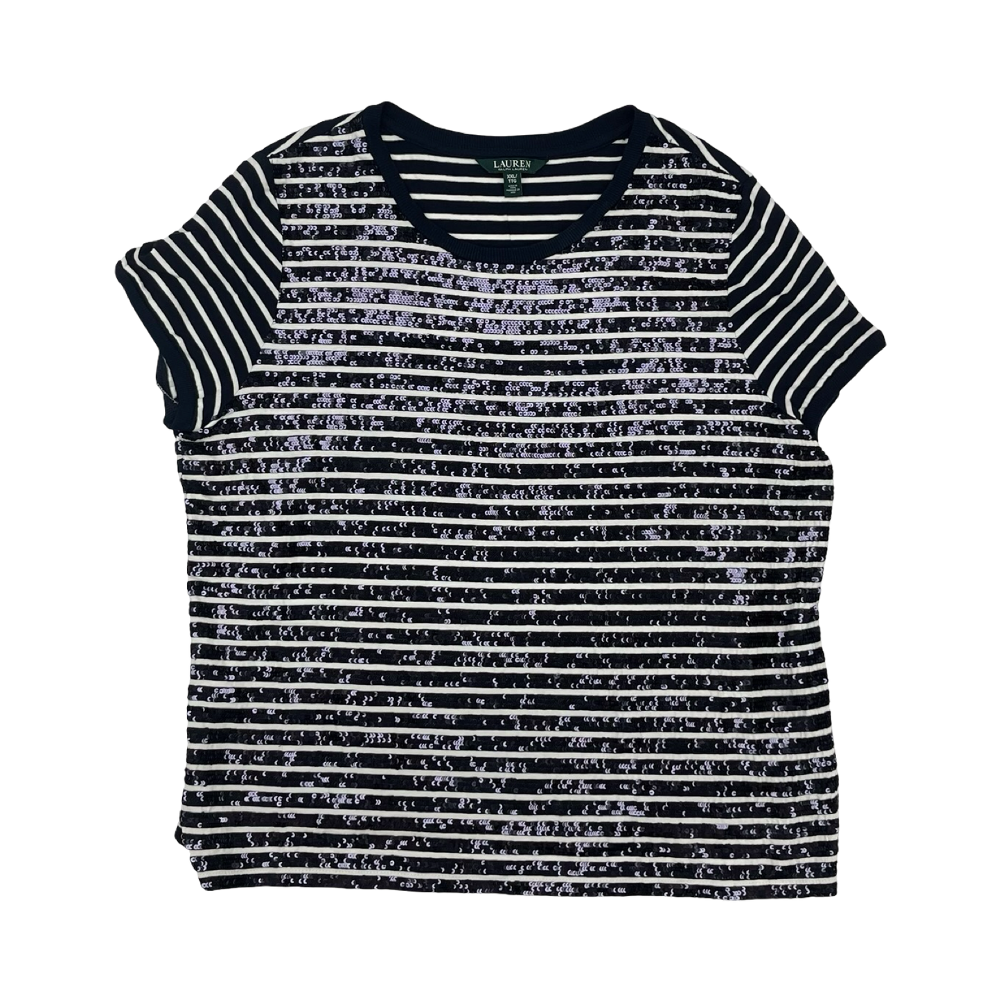 Top Ss By Lauren By Ralph Lauren In Blue & Cream, Size:Xxl