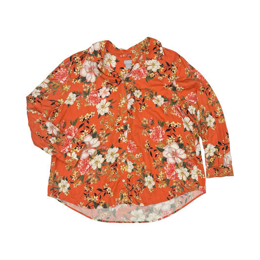 Blouse Ls By Chicos In Orange, Size:Xxl