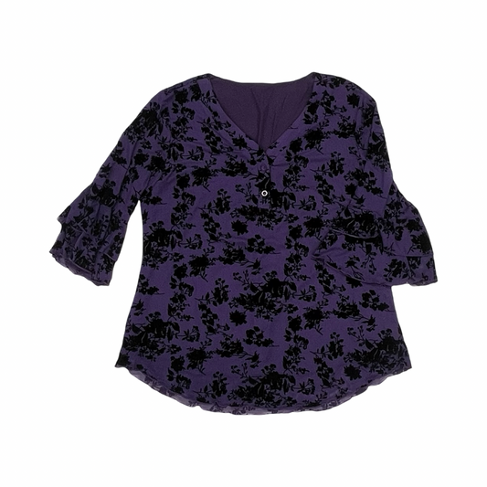 Blouse 3/4 Sleeve By Cmf In Black & Purple, Size:L