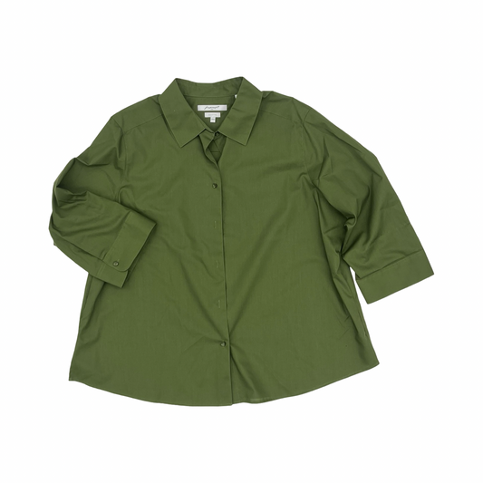 Blouse 3/4 Sleeve By Foxcroft In Green, Size:2X