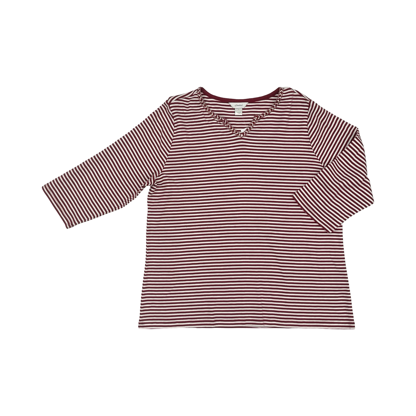 Top 3/4 Sleeve By Cj Banks In Red & White, Size:1X