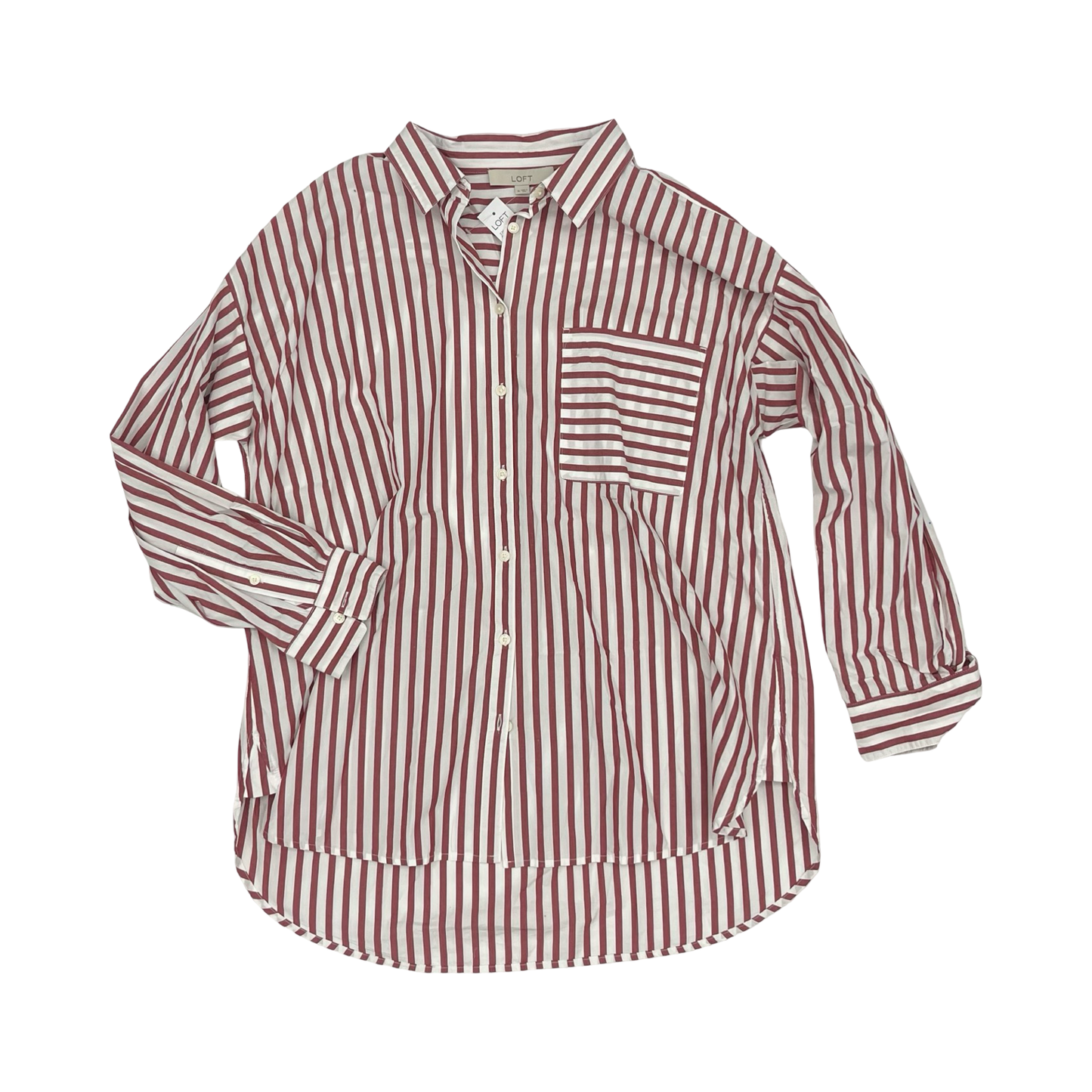 Blouse Ls By Loft In Red & White, Size:Xl