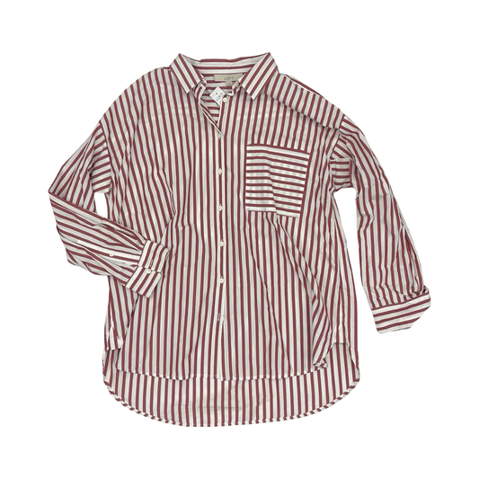 Blouse Ls By Loft In Red & White, Size:Xl