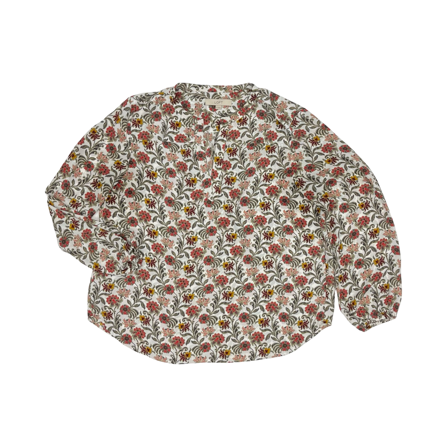 Blouse Ls By Loft In Floral Print, Size:Xl
