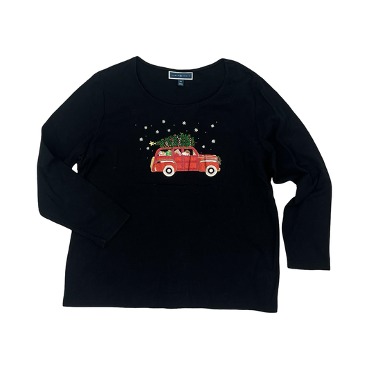 Top 3/4 Sleeve By Karen Scott In Black, Size:2X