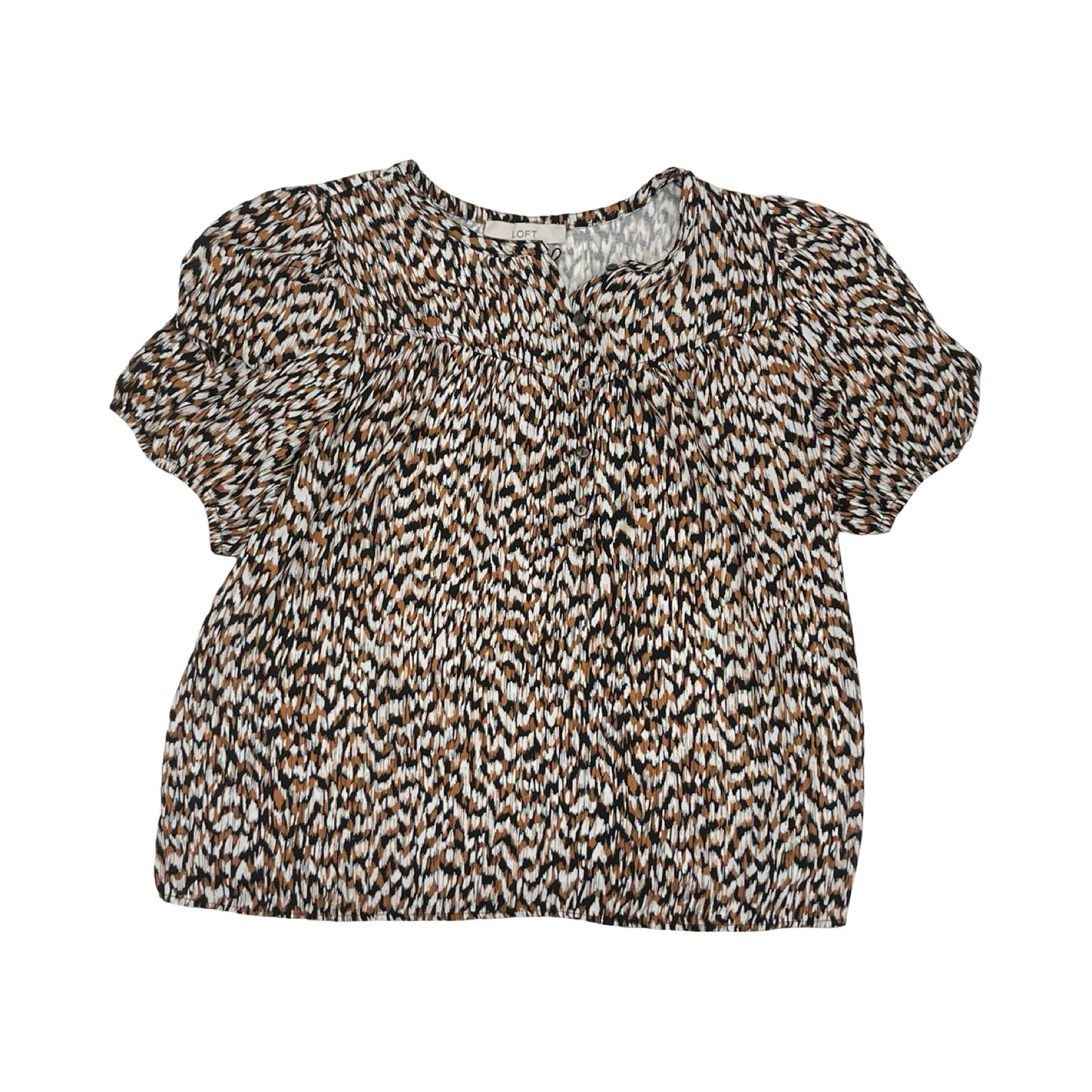 Blouse Ss By Loft In Brown & White, Size:L