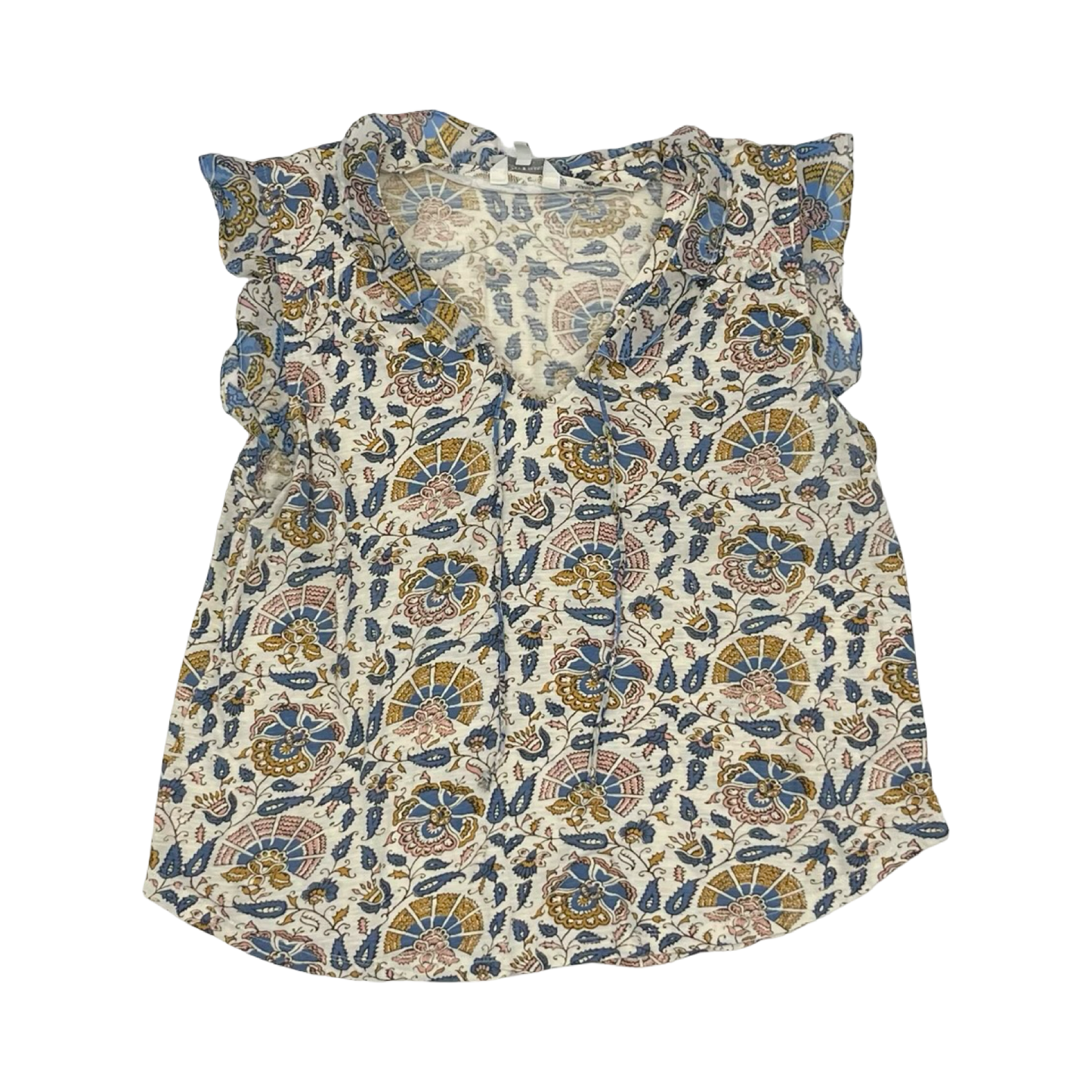 Blouse Ss By Lucky Brand In Blue & Cream, Size:L
