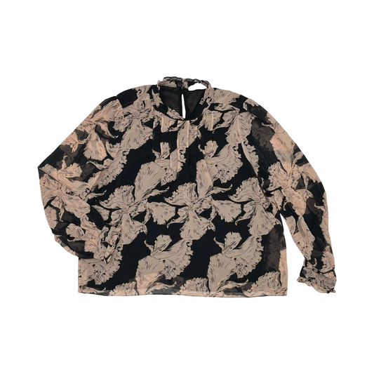 Blouse Ls By Melloday In Black & Pink, Size:Xl