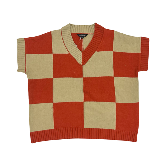 Vest Sweater By Davi & Dani In Orange & Tan, Size:2X
