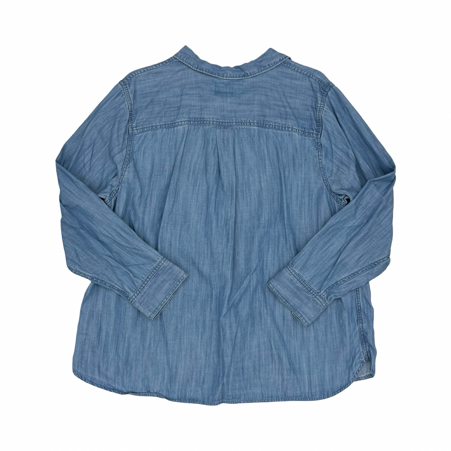 Blouse Ls By Lands End In Blue Denim, Size:1X