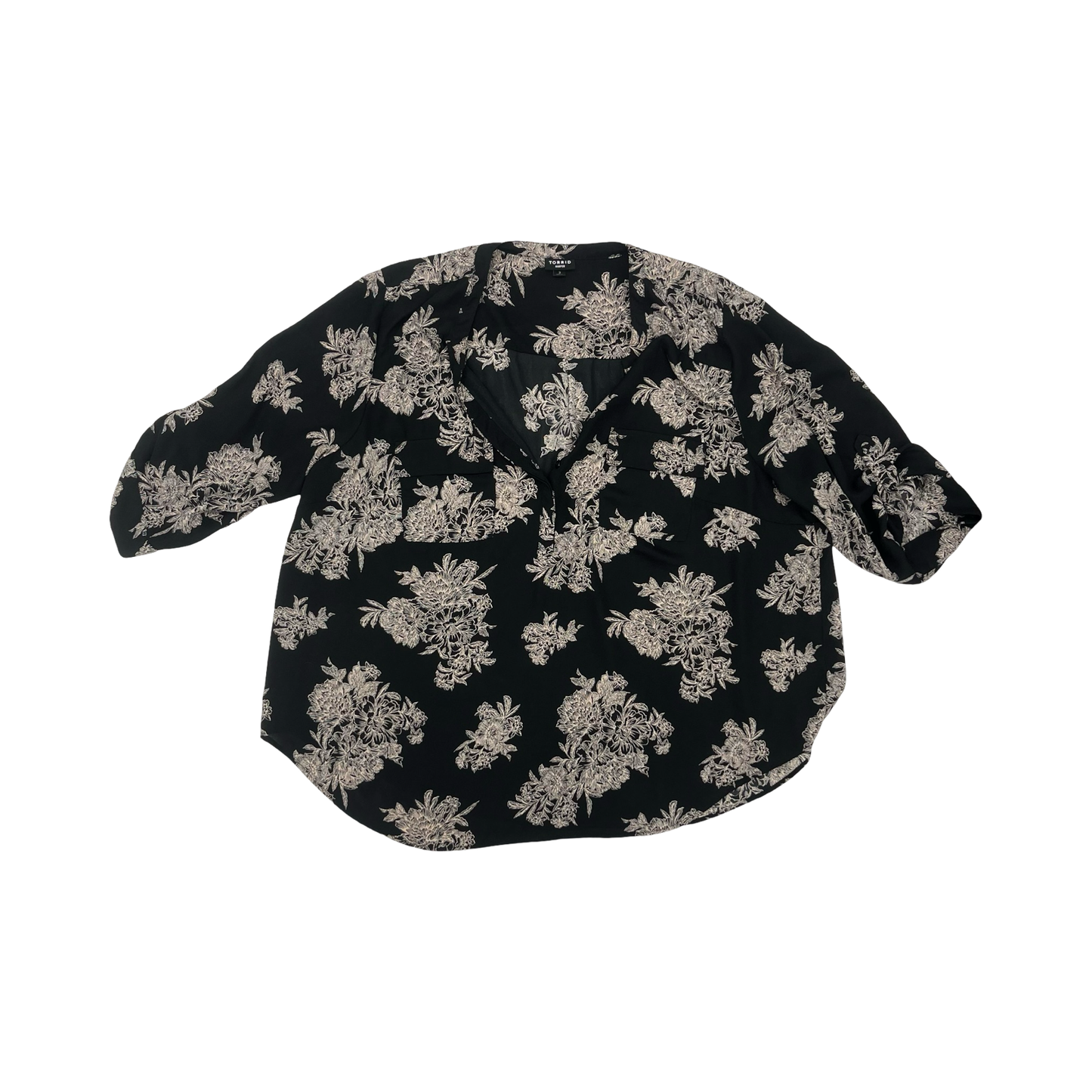 Blouse 3/4 Sleeve By Torrid In Black & Cream, Size:3X