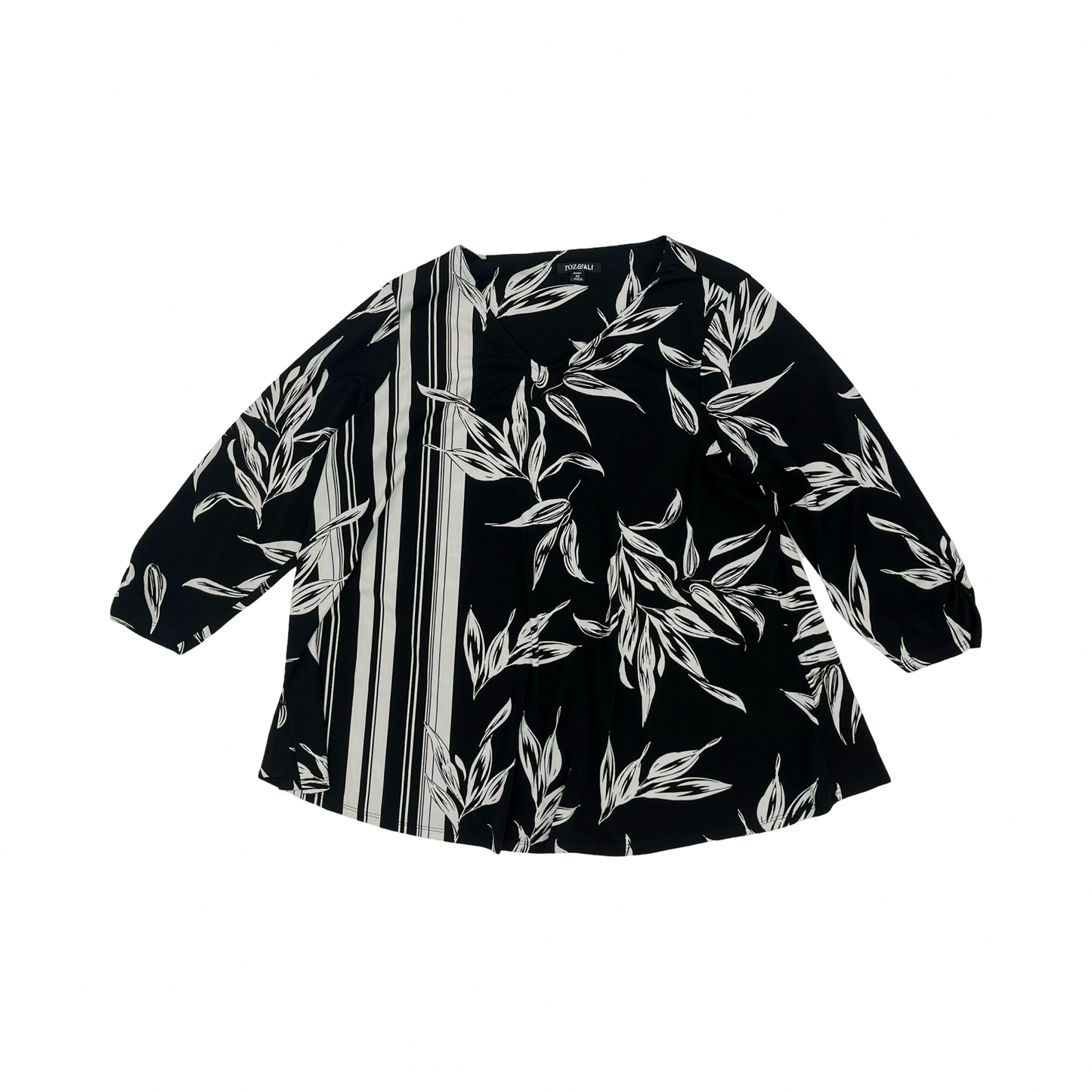 Blouse 3/4 Sleeve By Roz And Ali In Black & White, Size:2X