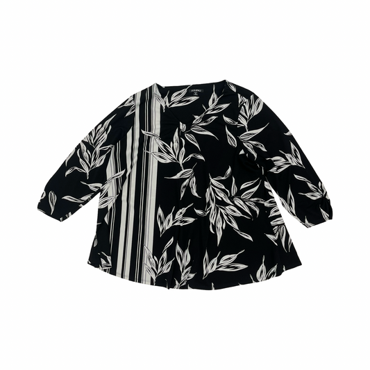 Blouse 3/4 Sleeve By Roz And Ali In Black & White, Size:2X