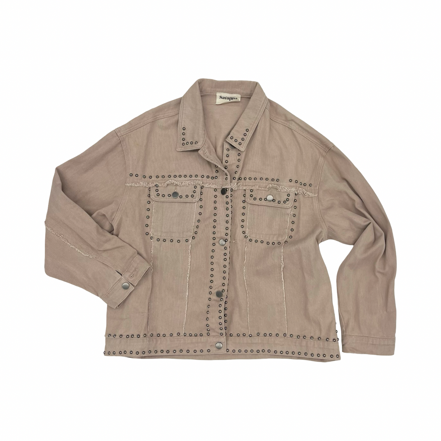 Jacket Denim By Savanna Jane In Tan Denim, Size:2X